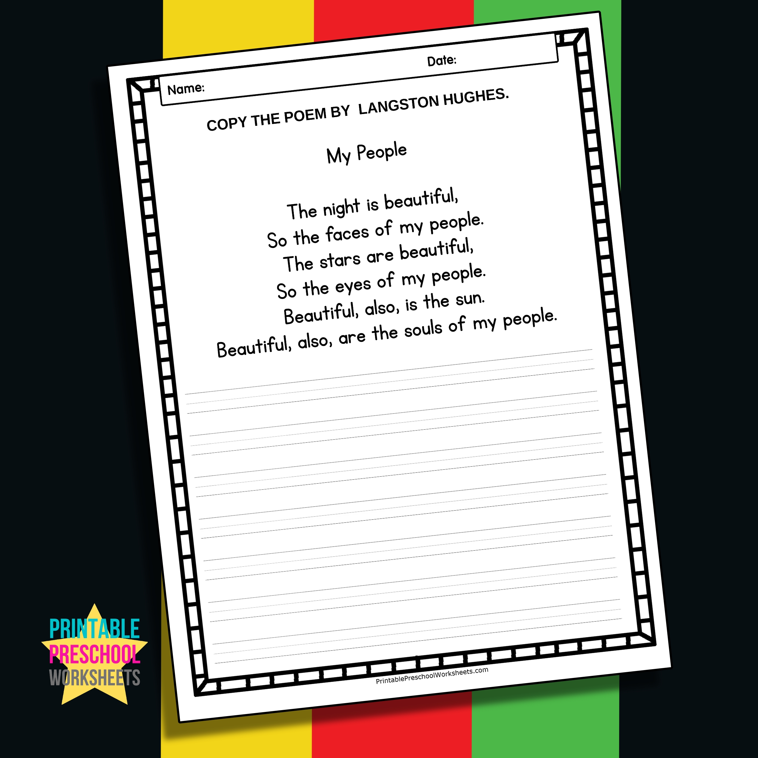 My people by langston hughes copywork worksheet for black history month made by teachers