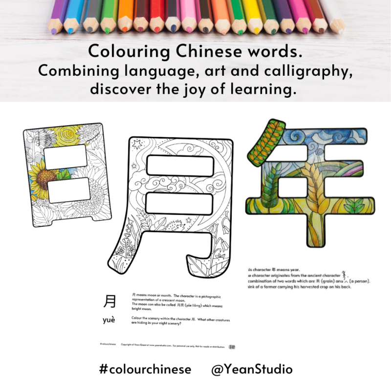 Beautiful coloring sheets chinese word mandarin and english adults colouring kids digital print colouring chinese with pinyin mandarin