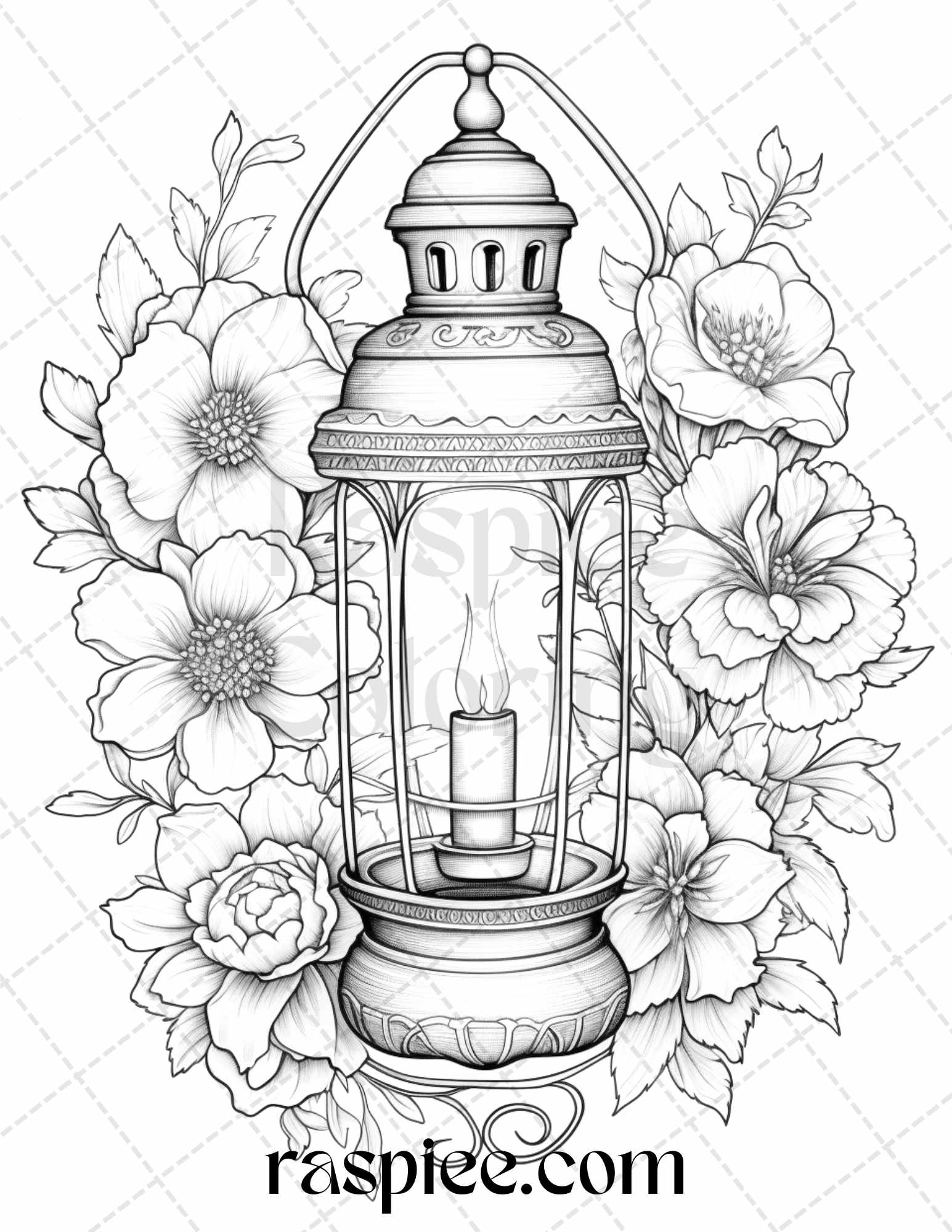 Vintage lantern flower grayscale coloring pages printable for adult â coloring