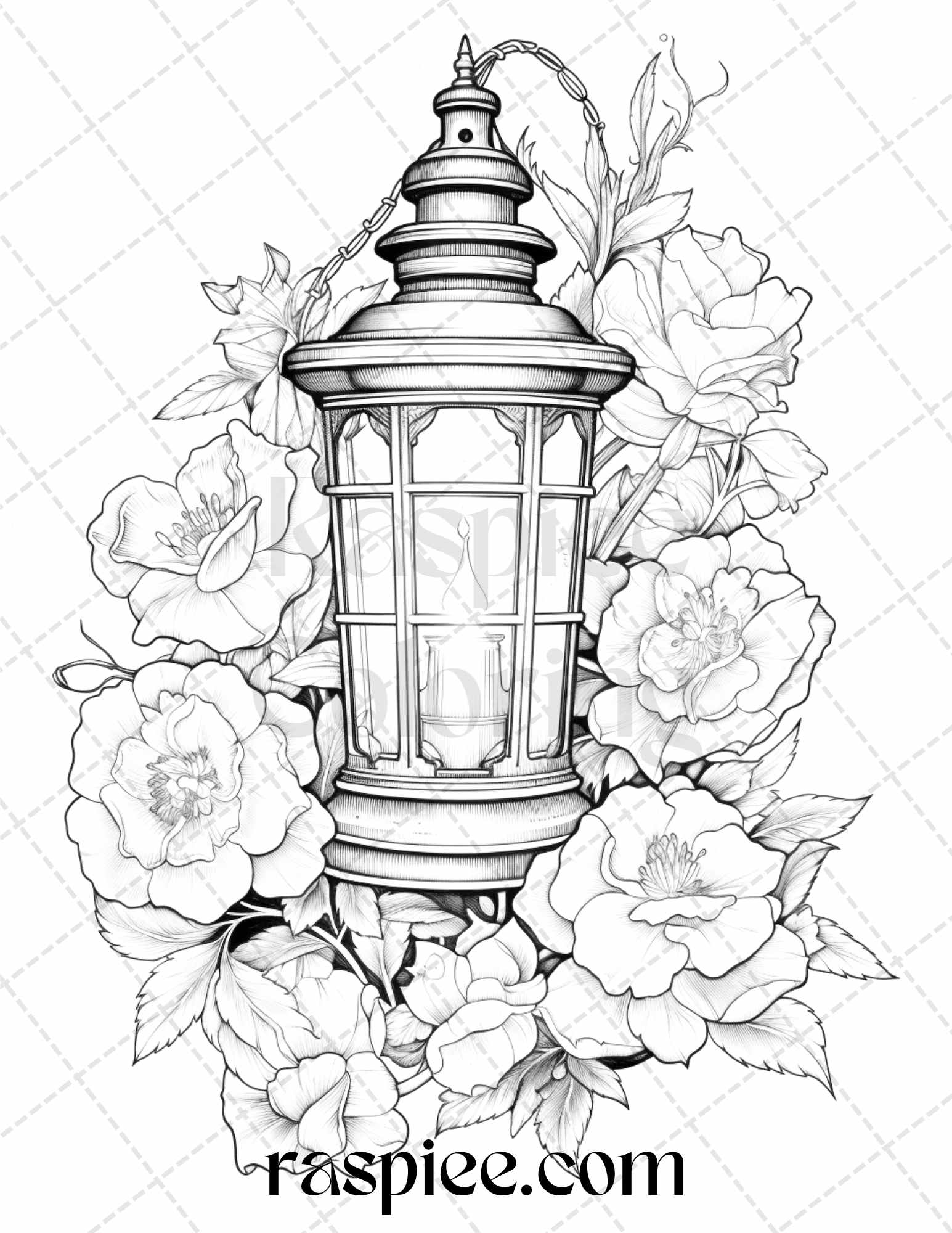 Vintage lantern flower grayscale coloring pages printable for adult â coloring