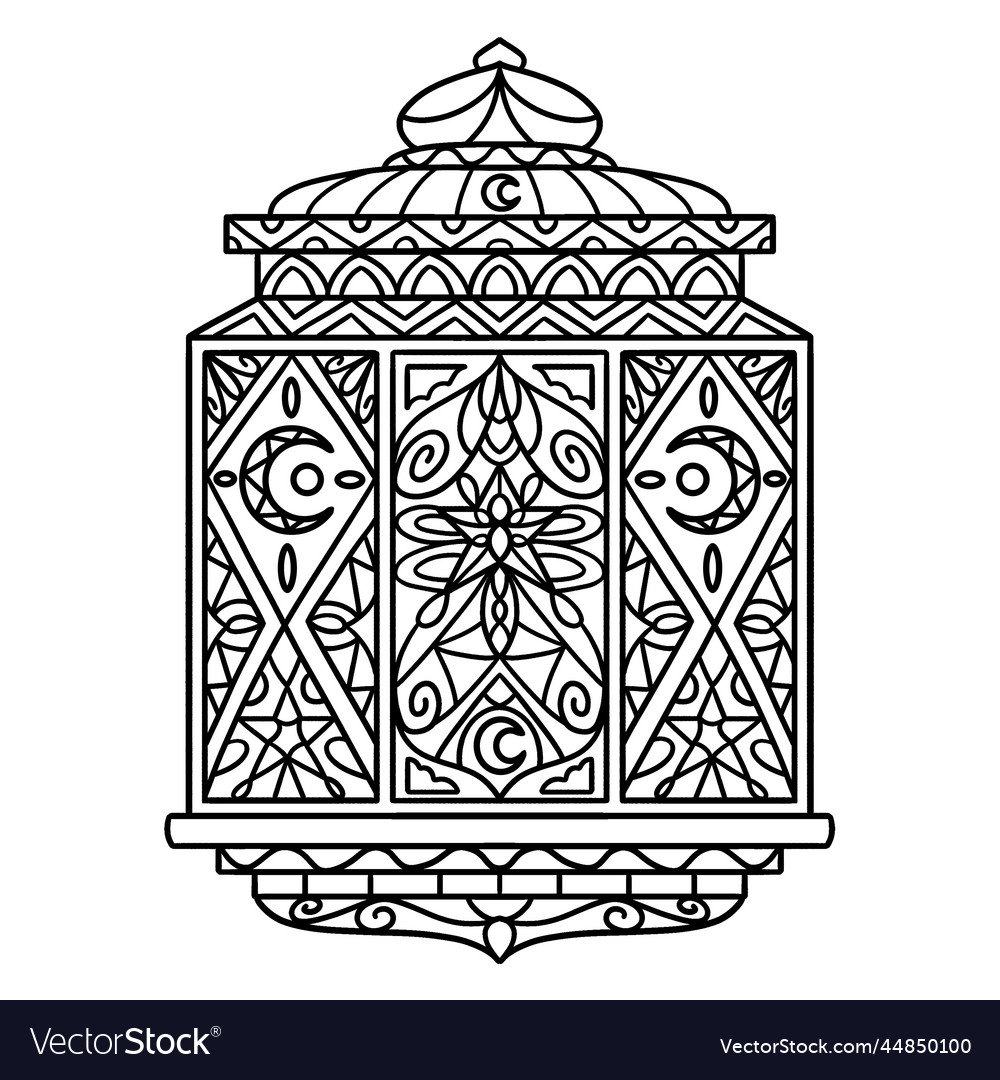 Ramadan lantern mandala isolated coloring page vector image