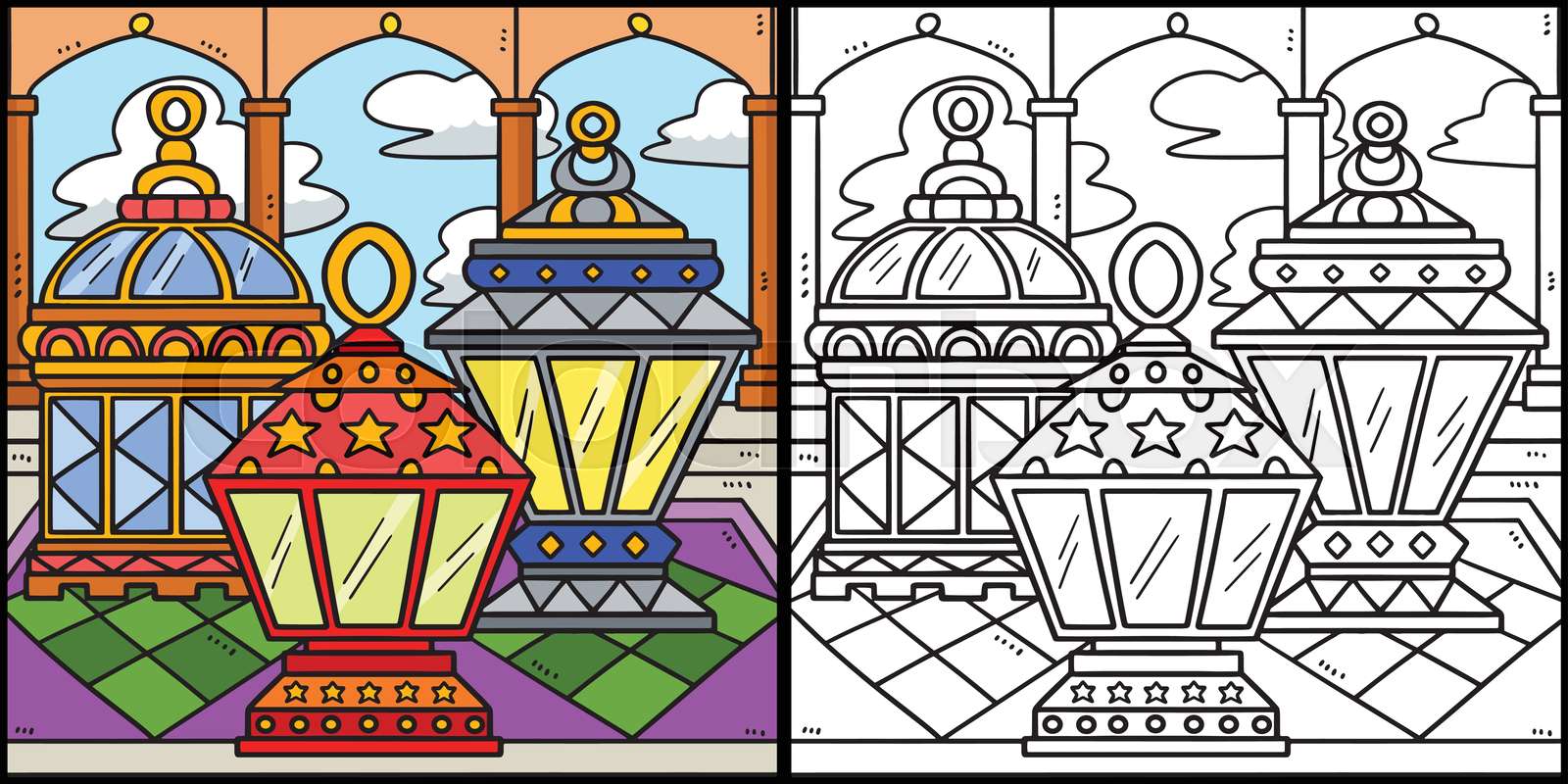 Ramadan lantern coloring page illustration stock vector