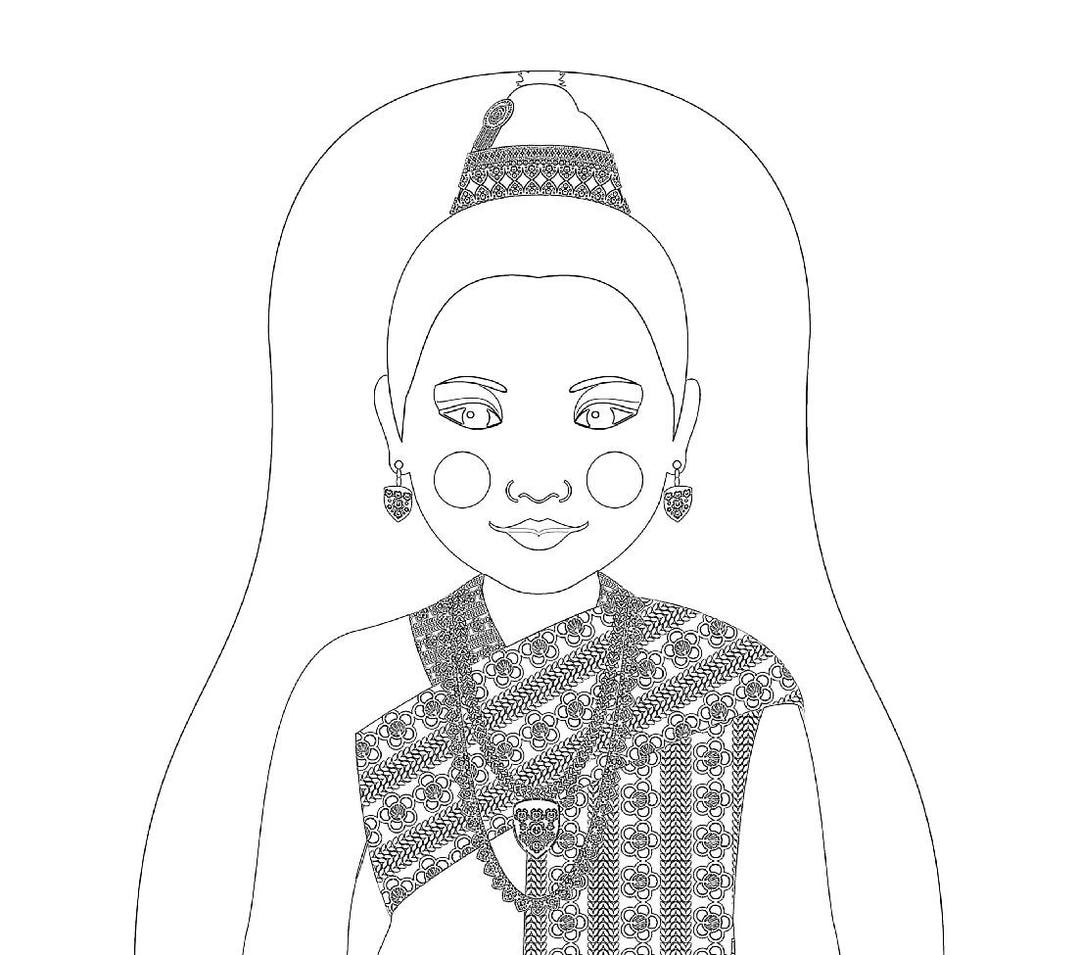 Laotian coloring sheet printable file traditional folk dress matryoshka doll