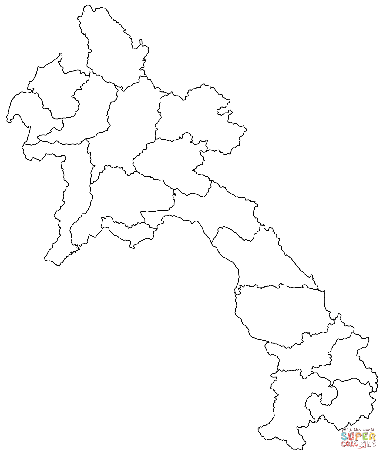 Outline map of laos with regions coloring page free printable coloring pages
