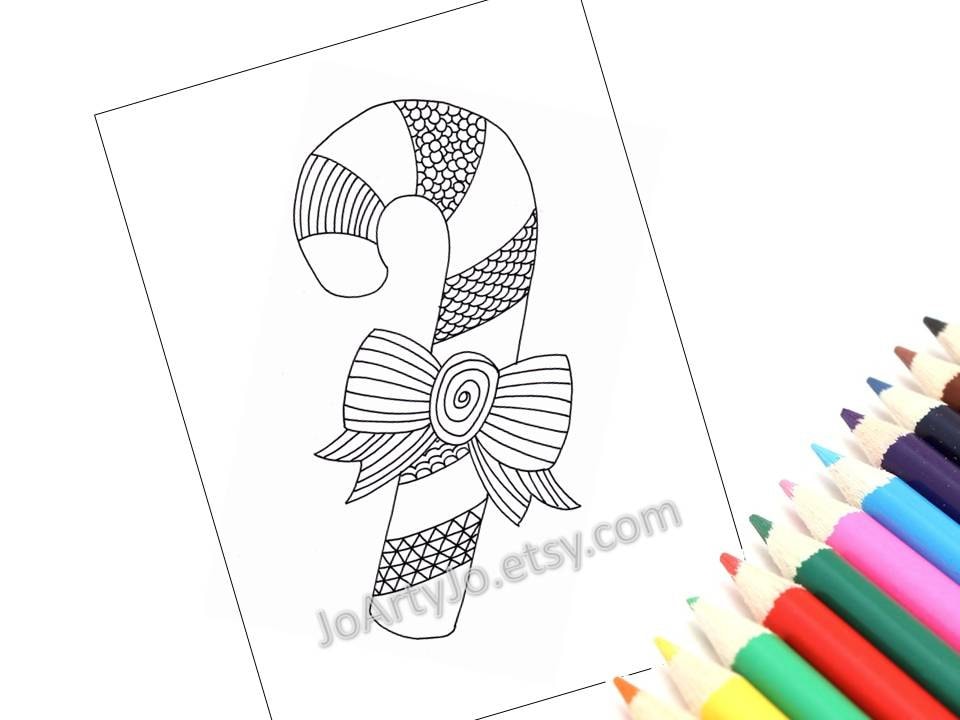 Printable coloring page christmas zentangle inspired candy cane holiday activity for kids