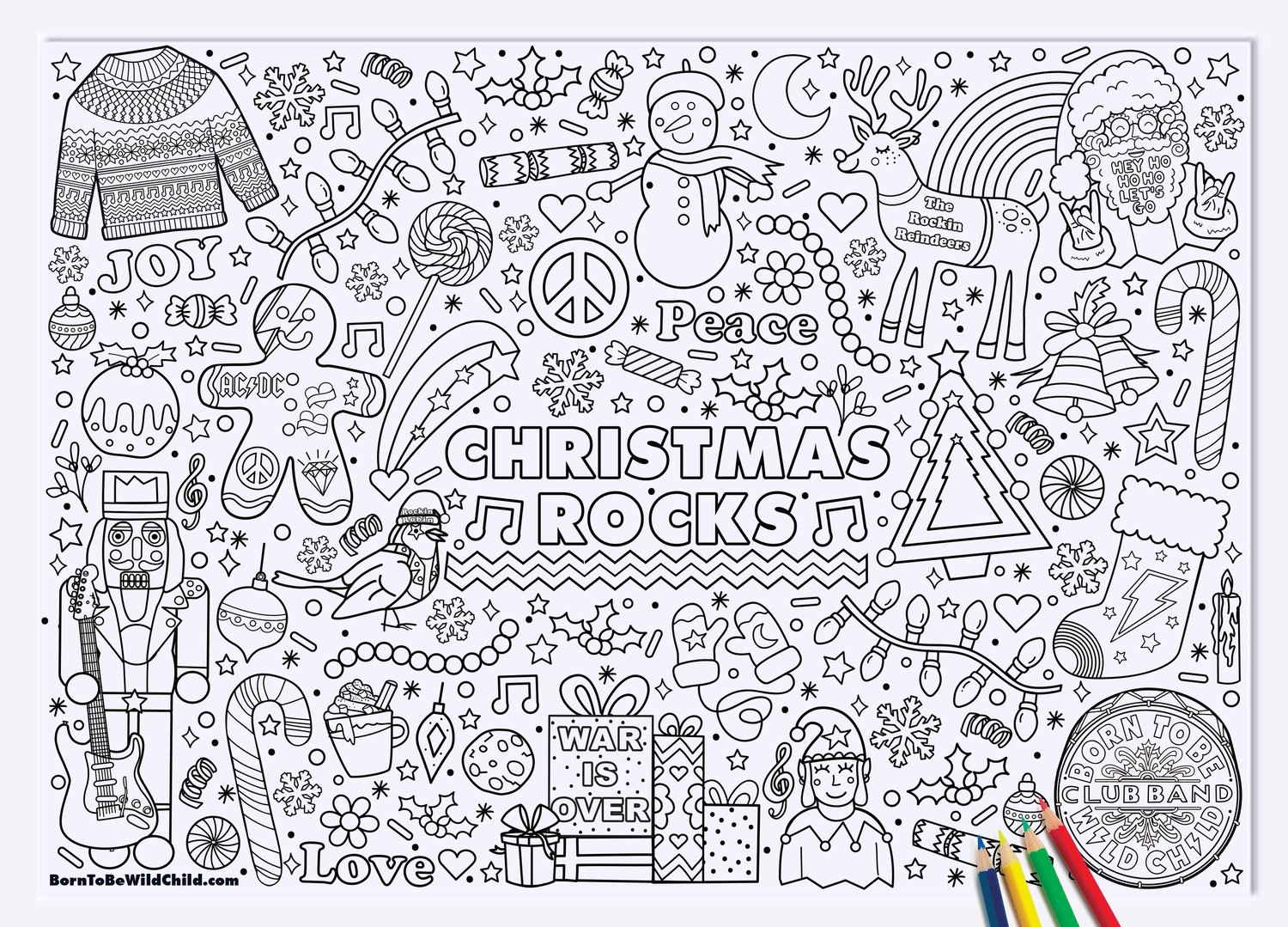 Large christmas colouring mural wallfloor tabletopwindow â born to be wild child