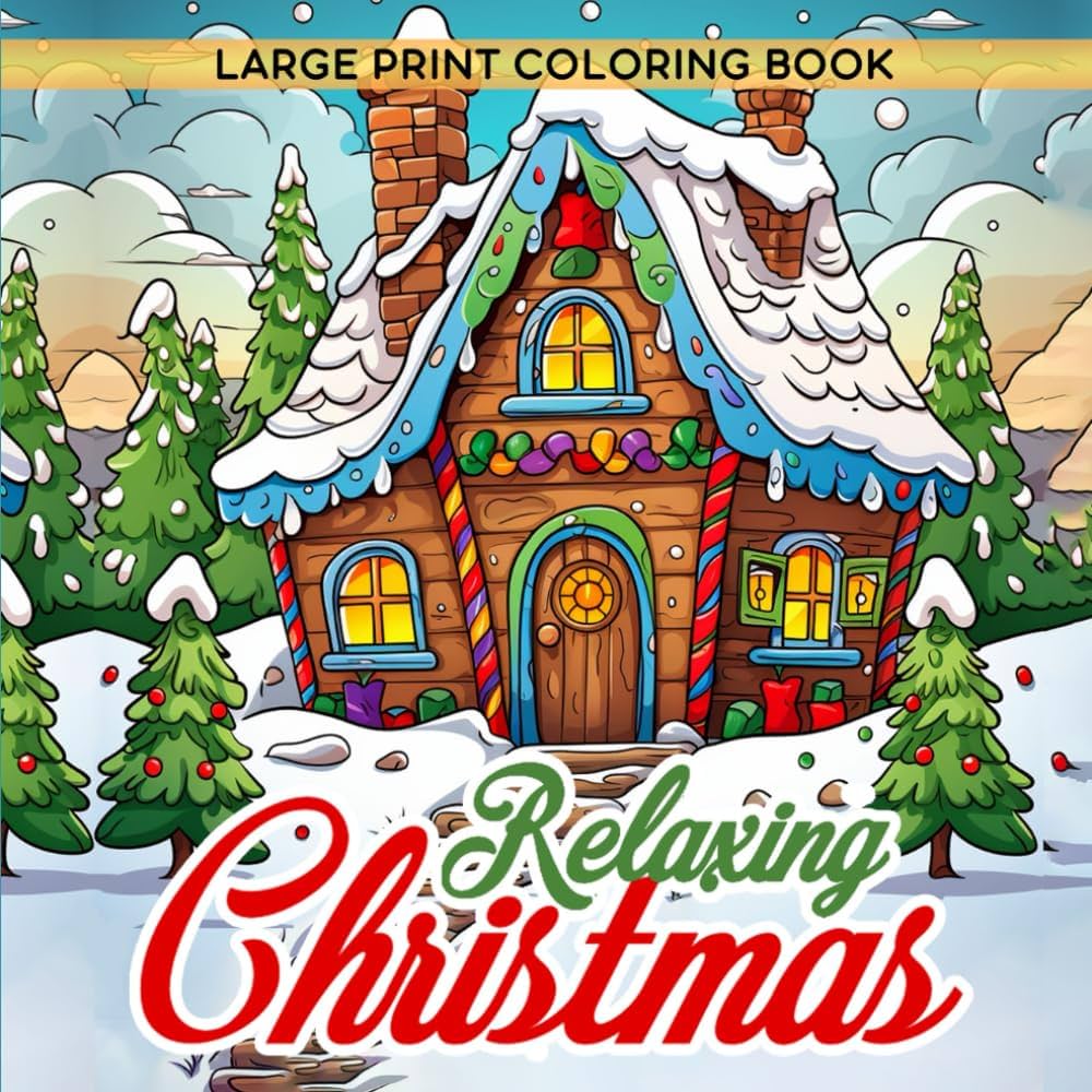 Large print relaxing christmas coloring book easy simple coloring pages for fun relaxation for kids adults and seniors lynn carter books