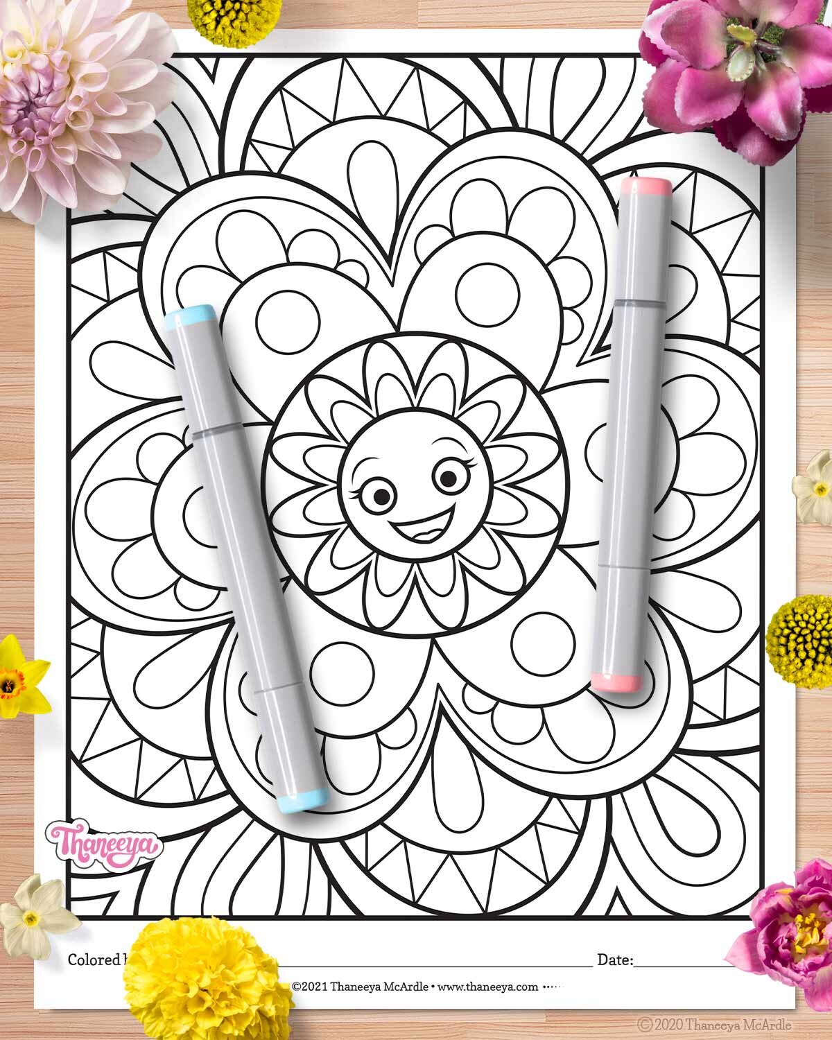 Happy flowers coloring pages