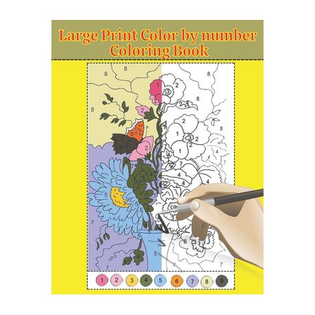 Large print color by number coloring book fun and easy coloring pages of flowers shop today get it tomorrow