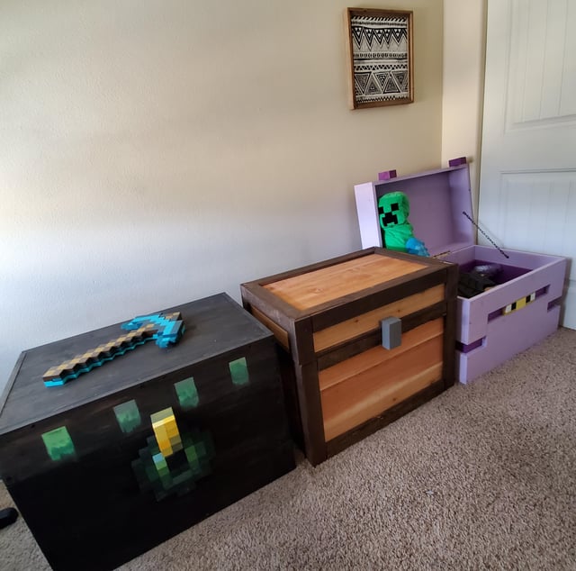 Here are the three minecraft chests i built for my boys they were so excited what other handmade mc stuff do you think theyd like r minecraft