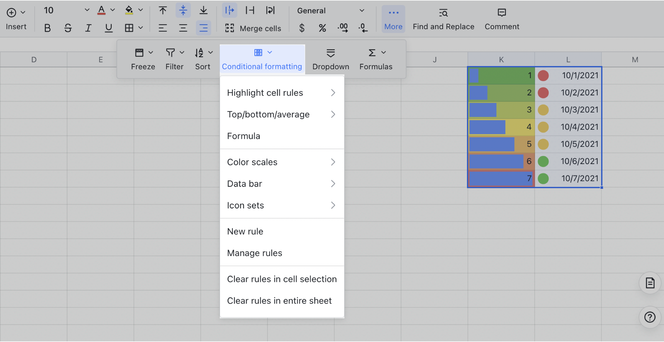 Use conditional formatting in a sheet