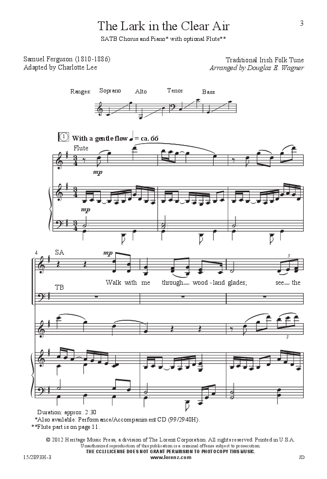 The lark in the clear air satb arr dougl jw pepper sheet music