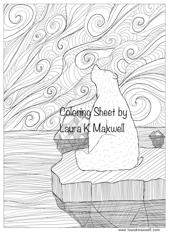 Printable polar bear coloring sheet for adults and kids digital polar bear coloring page doodle coloring page iceberg coloring page