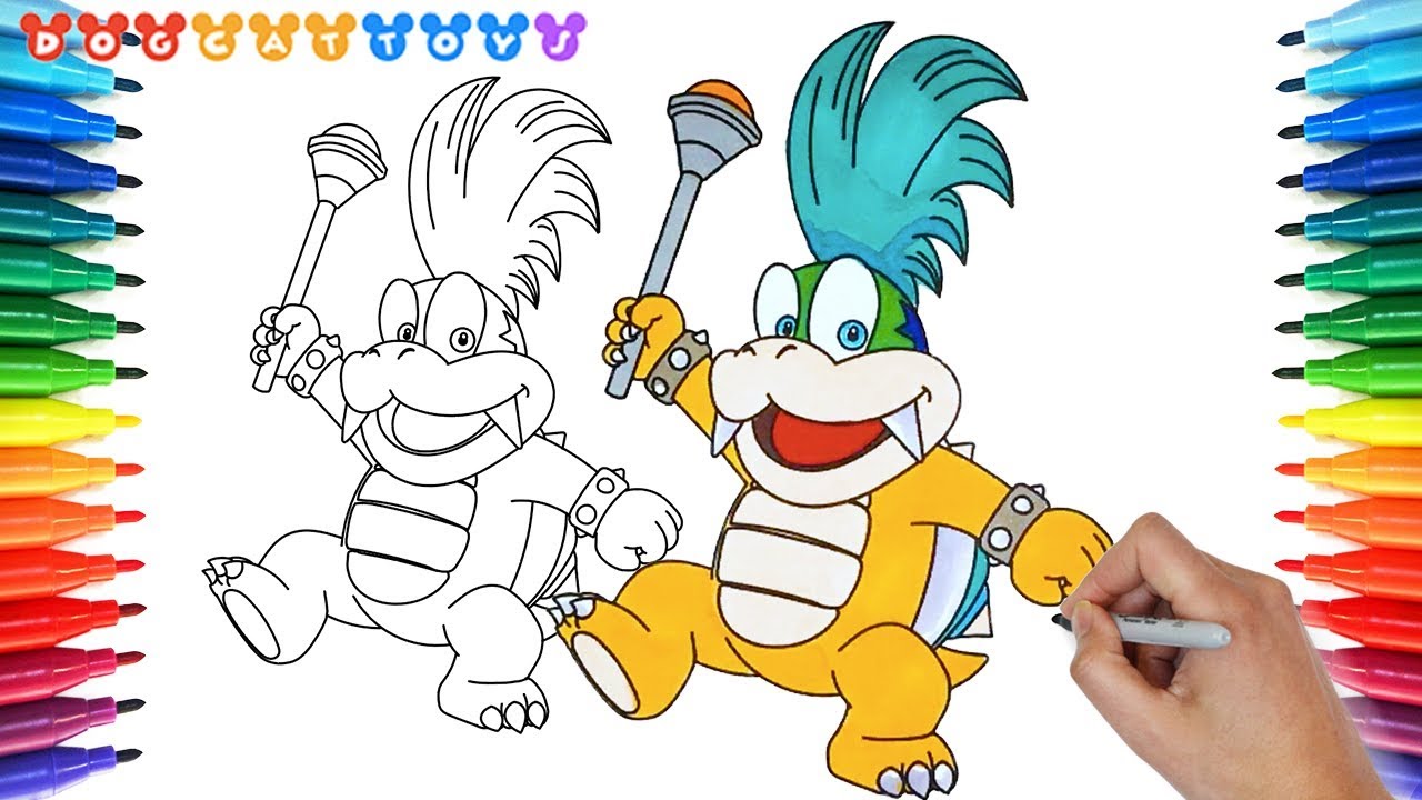 How to draw super ario bros larry koopa of koopalings drawing coloring pages videos for kids