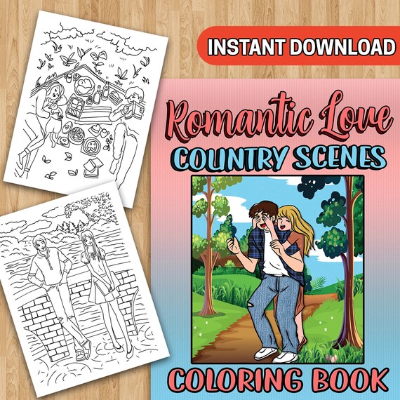 Libro para colorear de escenas campestres de amor romãntico de mejor valor descarga instantãnea de escenas campestres parejas adorables enamoradas regalo del dãa de san valentãn