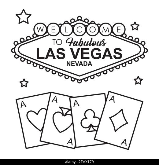 Las vegas billboard and gambling cards over white background line style vector illustration stock vector image art