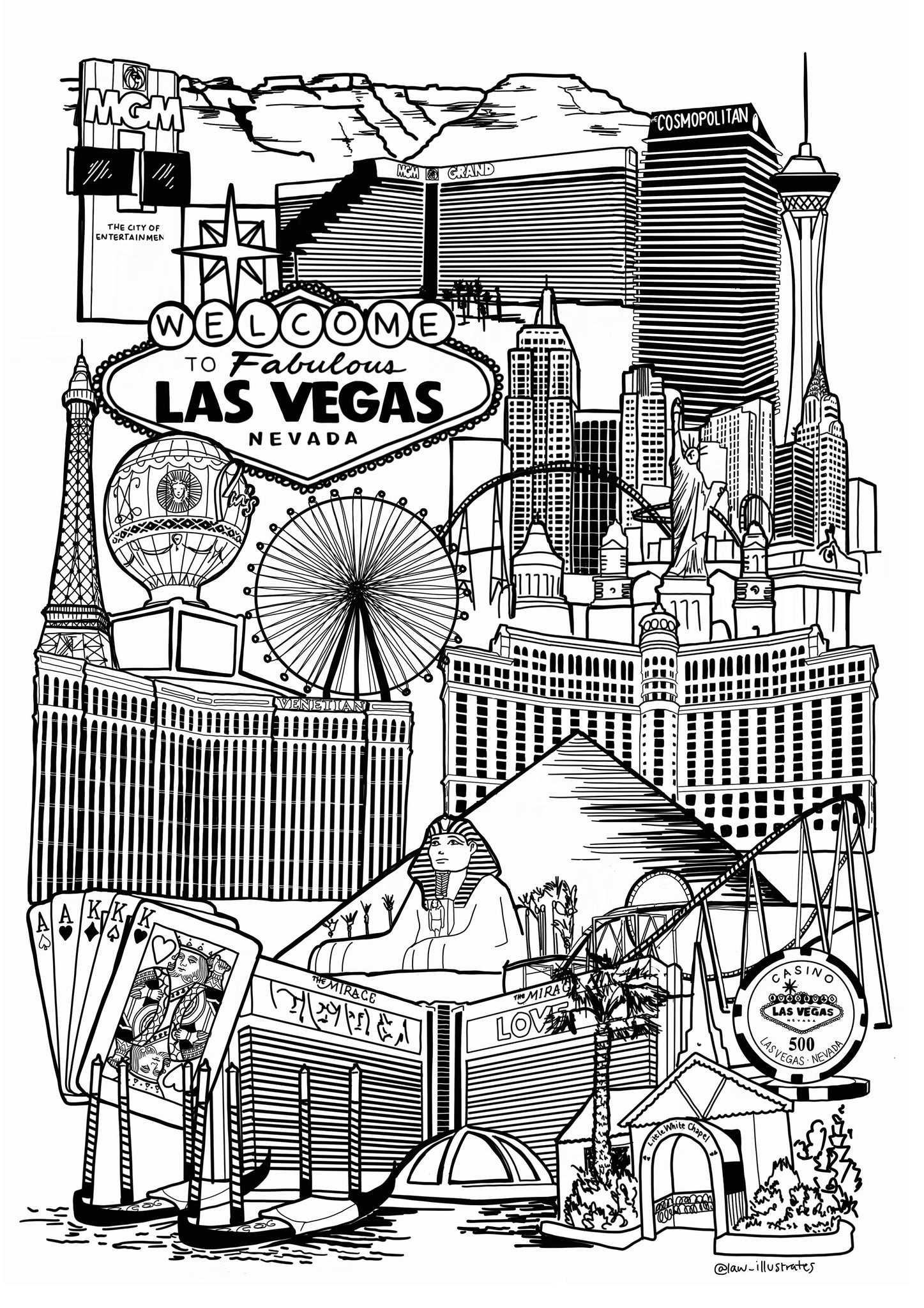 Las vegas skyline illustration print law illustrates â law illustrates