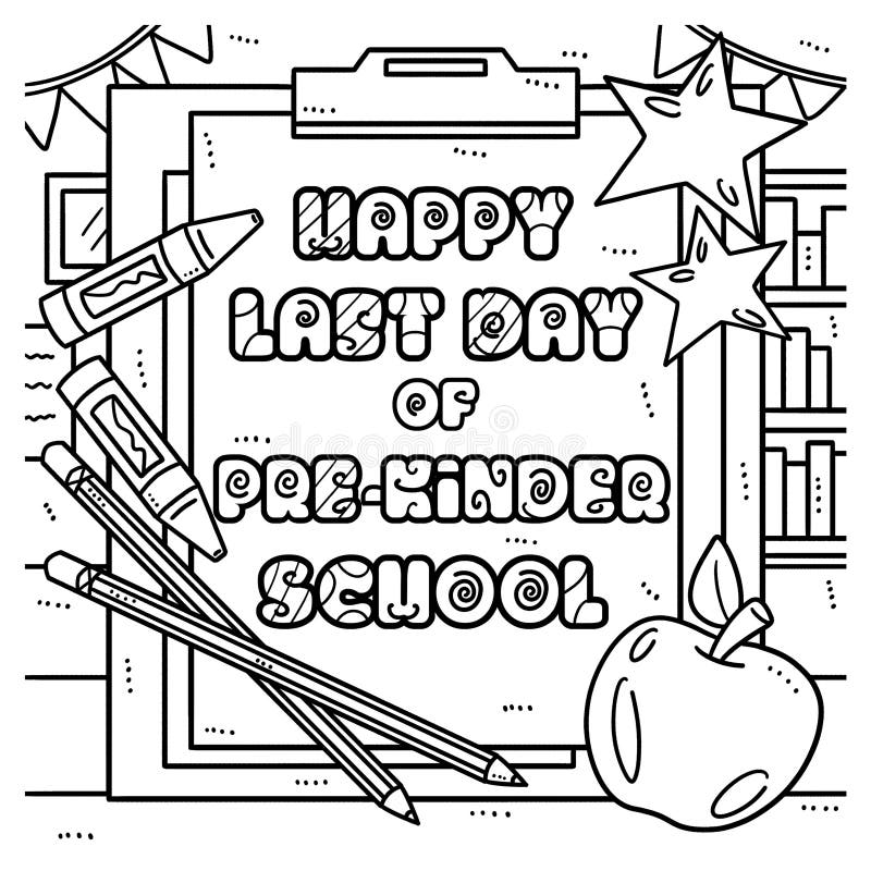 Last day of school coloring page for kids stock vector