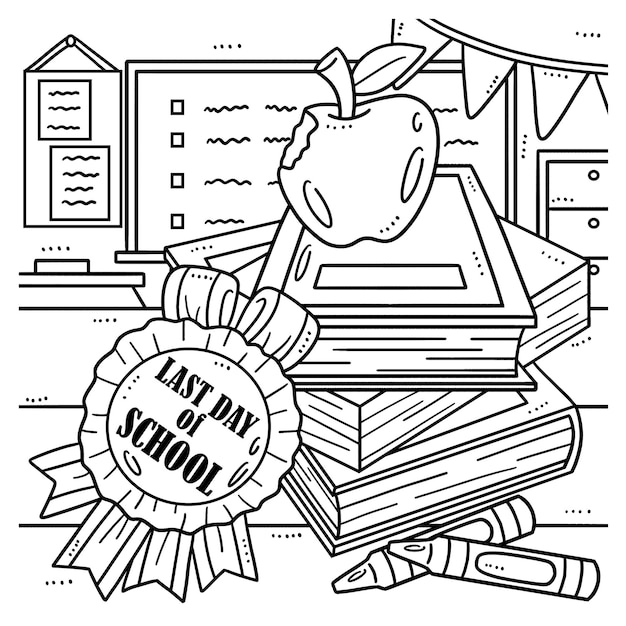 Premium vector last day of school isolated coloring page for kids