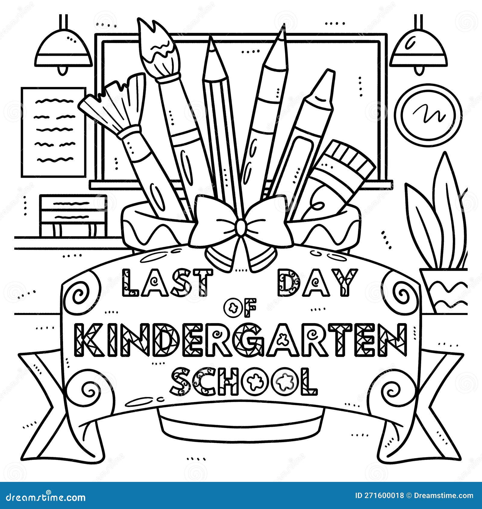 Last day of kindergarten school coloring page stock vector