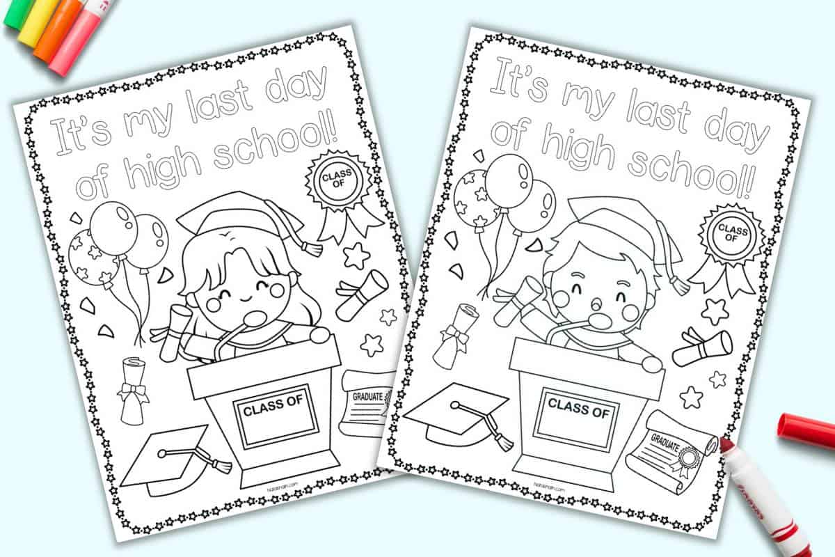 Free printable last day of high school coloring page