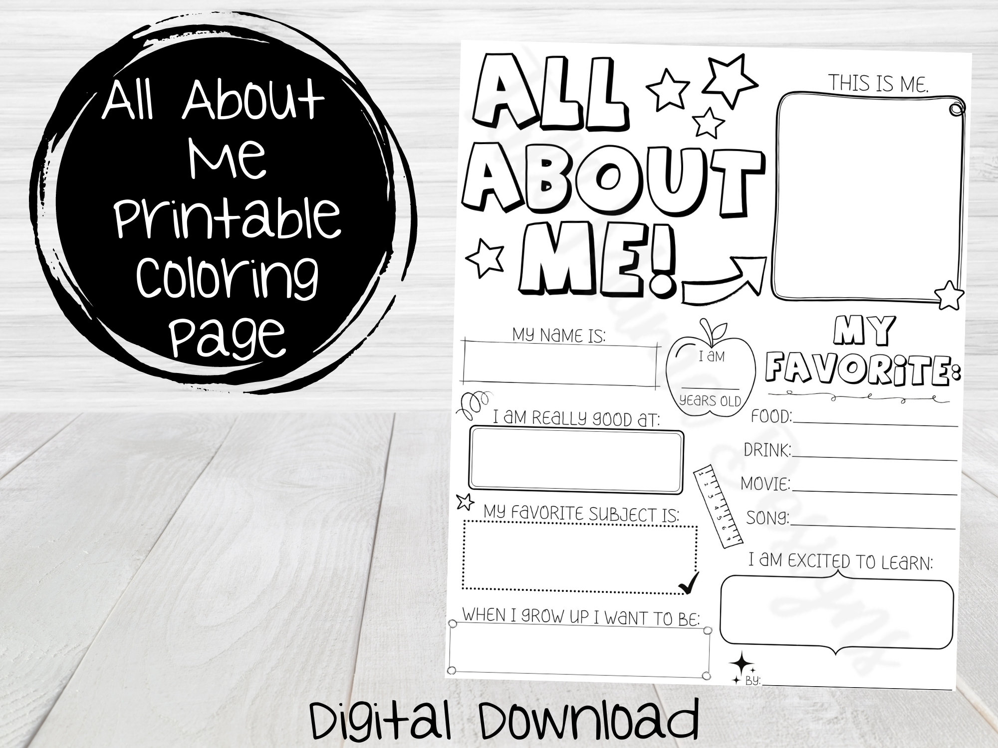 All about me printable coloring page first day of school coloring page all about me printable classroom activity digital coloring page download now