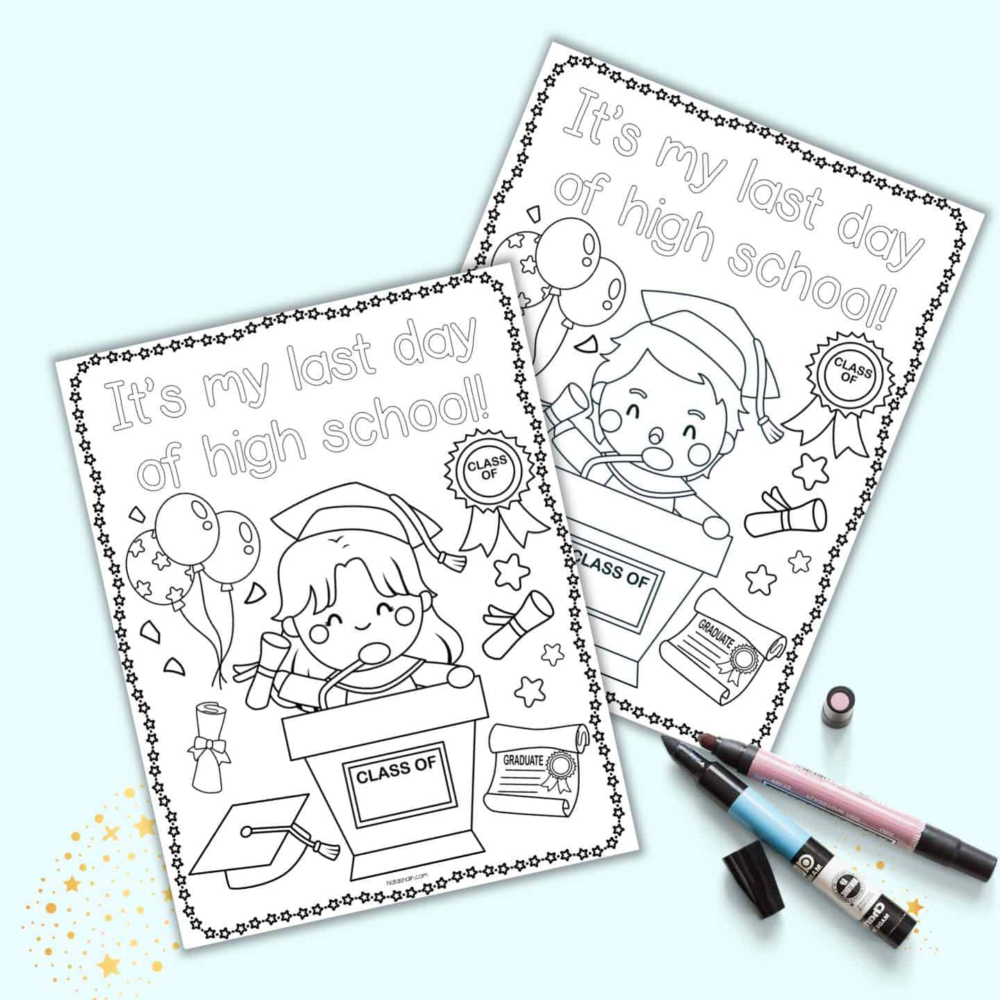 Free printable last day of high school coloring page