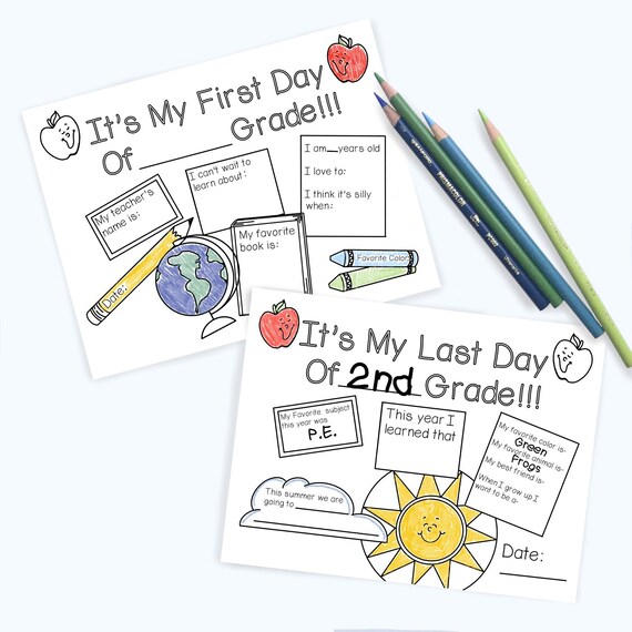 Last day of school printable coloring page set first day of school coloring sheet coloring page digital download