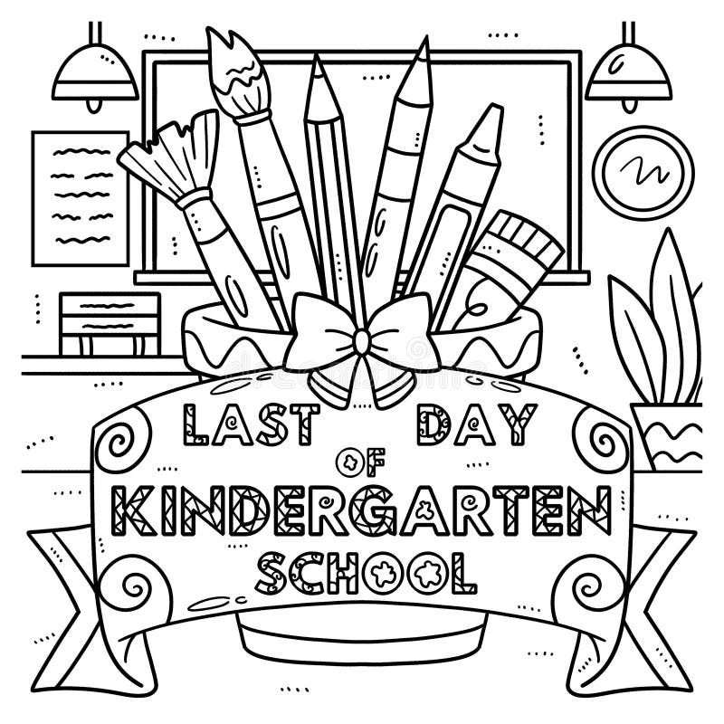 Last day of kindergarten school coloring page stock vector
