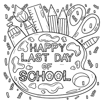 Premium vector happy last day of school isolated coloring page
