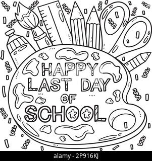 Last day of school coloring page for kids stock vector image art
