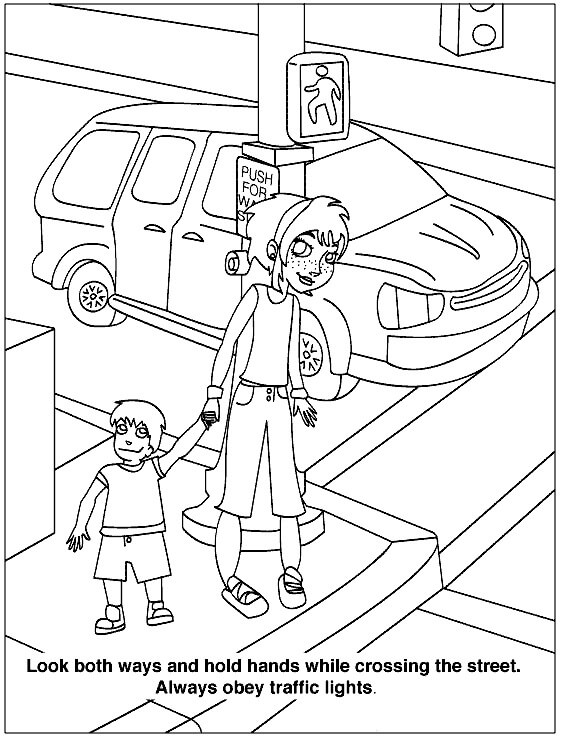 Road street safety coloring pages
