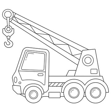 Coloring page outline of cartoon truck crane construction vehicles coloring book for kids