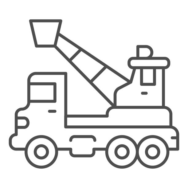 Lastbil med kran och korg tunn linje ikon tung utrustning koncept aerial lyft plattformsskylt pã vit bakgrund kran lastbil med korg ikon i disposition stil fãr mobil webb vektorgrafik