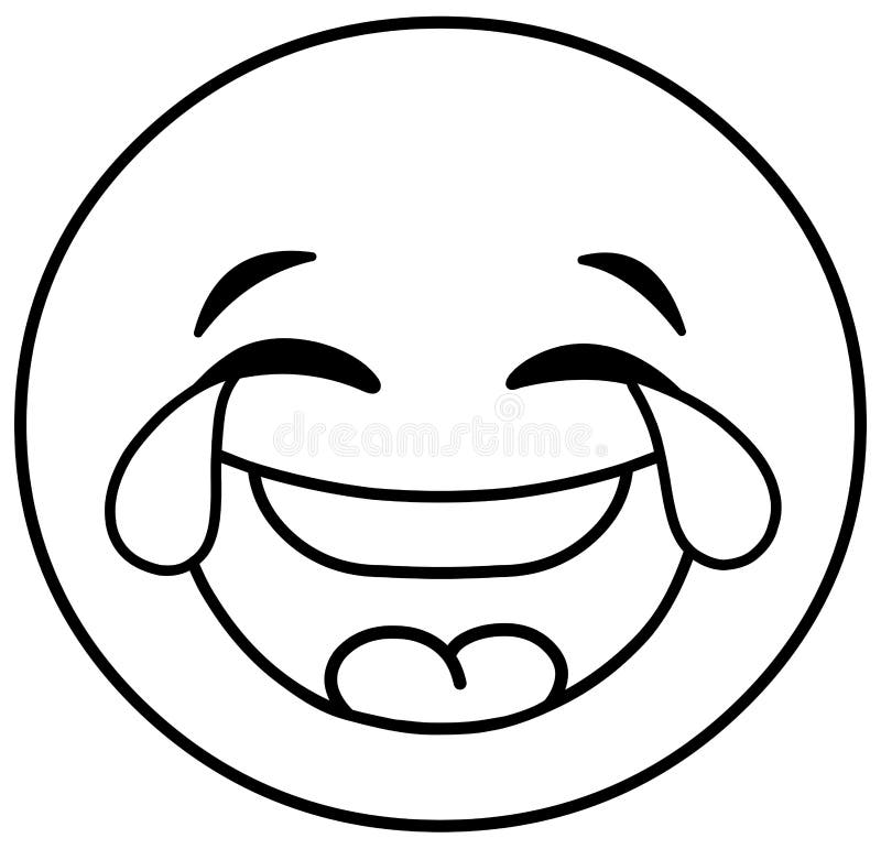 Outlined emoticon with tears of joy stock vector