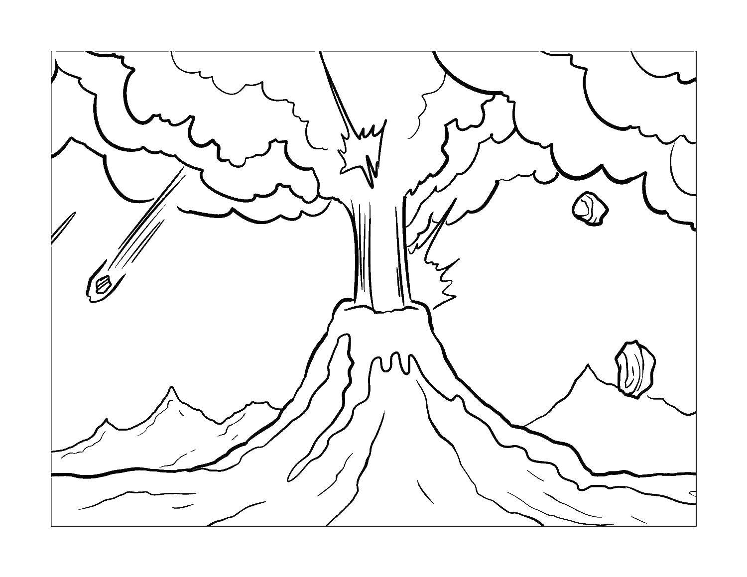 Online coloring pages crater coloring page the eption of the volcano from the crater of the volcano epting globs of lava volcano