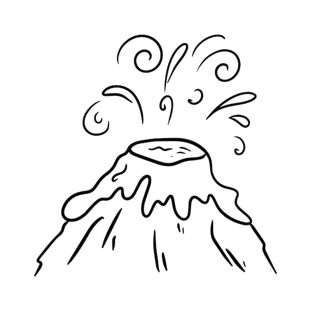 Premium vector erupting volcano lava fire danger explosion natural phenomenon doodle linear cartoon coloring