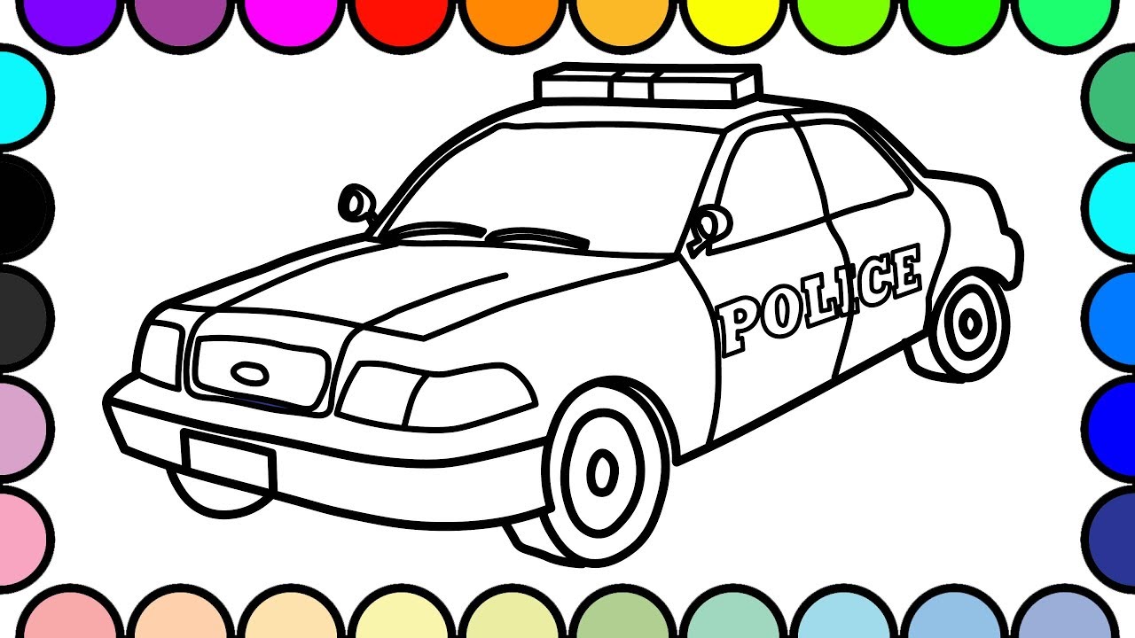 How to draw and color police car colouring pages vehicles and construction truck coloring book