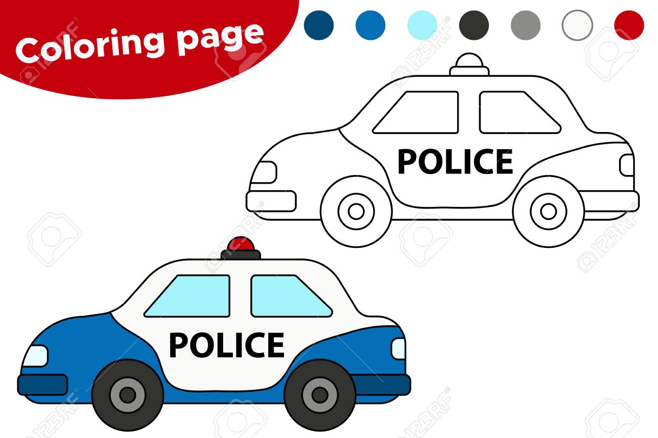 Vector illustration of black and white police car coloring book page for preschool kids royalty free svg cliparts vectors and stock illustration image
