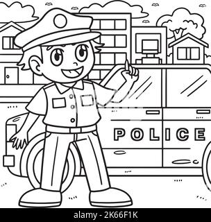 Policeman coloring page for kids stock vector image art