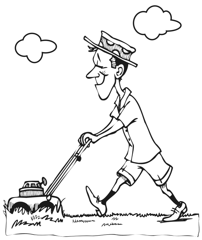 Printable summer coloring page mowing lawn