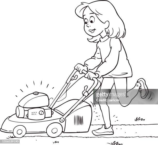 Cartoon lawn mower high res illustrations