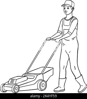 Hand drawn lawn mowing illustration vector illustration stock vector image art