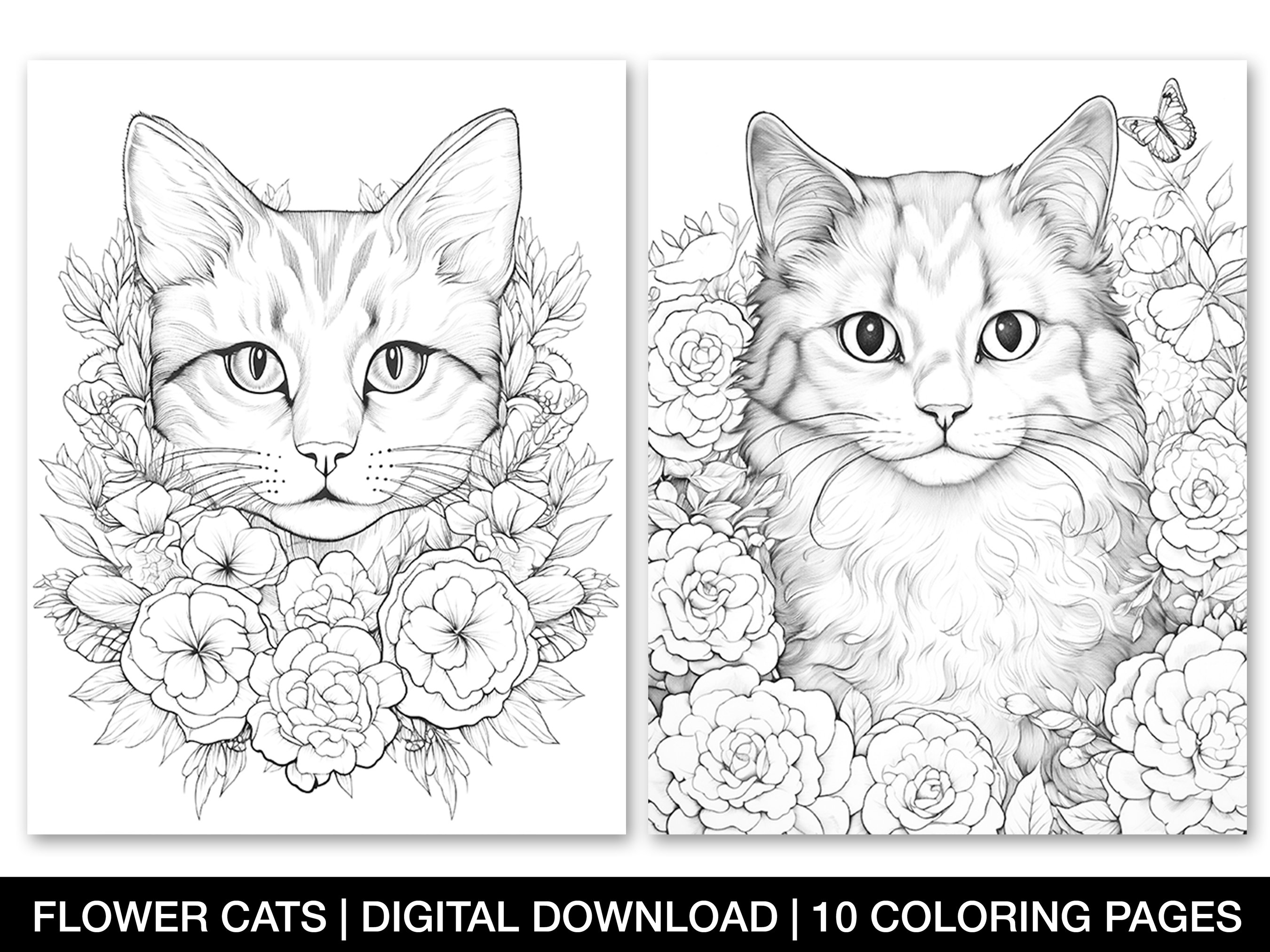 Cute flower cats coloring pages for adults enchanting feline
