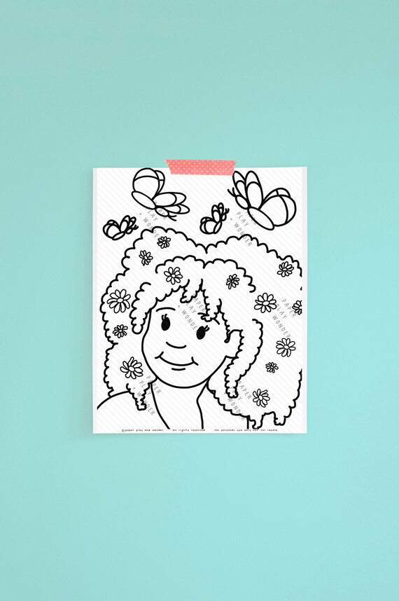 Coloring page african american girl flowers in natural hair black girl art