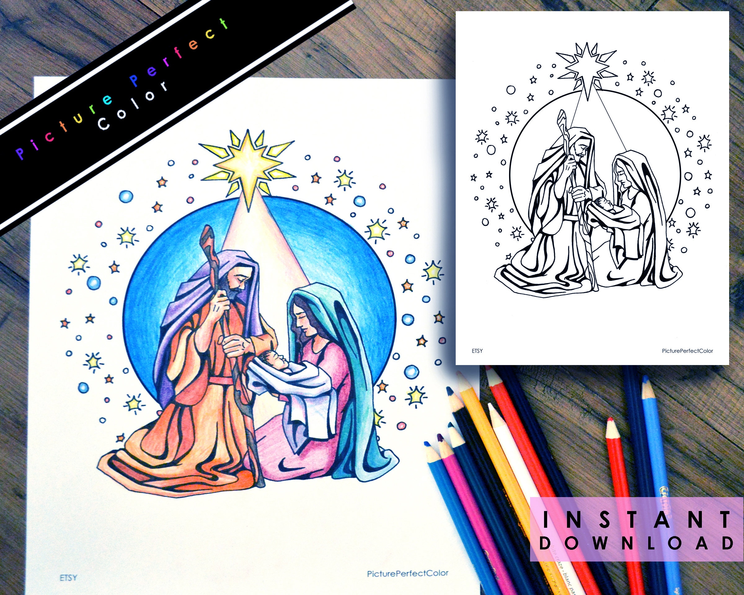 Christmas coloring page colouring page nativity birth of jesus christ new testament bible gospel christian lds fhe sunday activity instant download