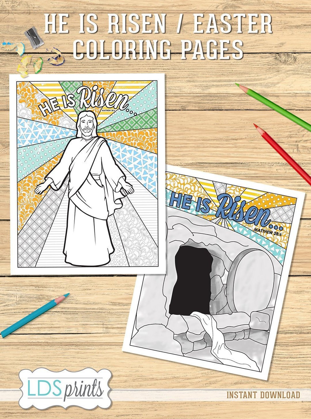 Easter coloring page he is risen matthew easter