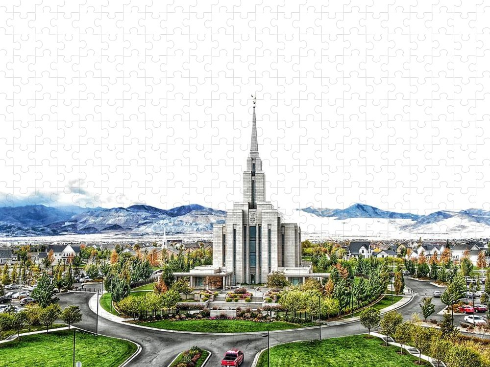 Lds oquirrh mountain utah temple in color jigsaw puzzle by david zinkand