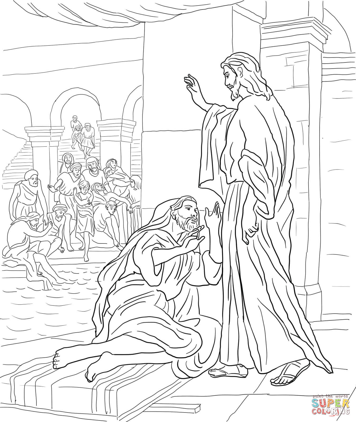 Jesus heals the man at the pool of bethesda coloring page free printable coloring pages
