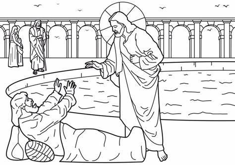 Pool of bethesda coloring page jesus heals bible for kids bible coloring pages